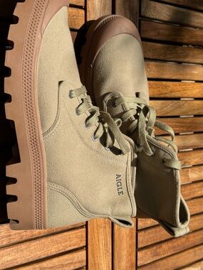 Aigle Men's Canvas Boots in Tan with Brown Soles
